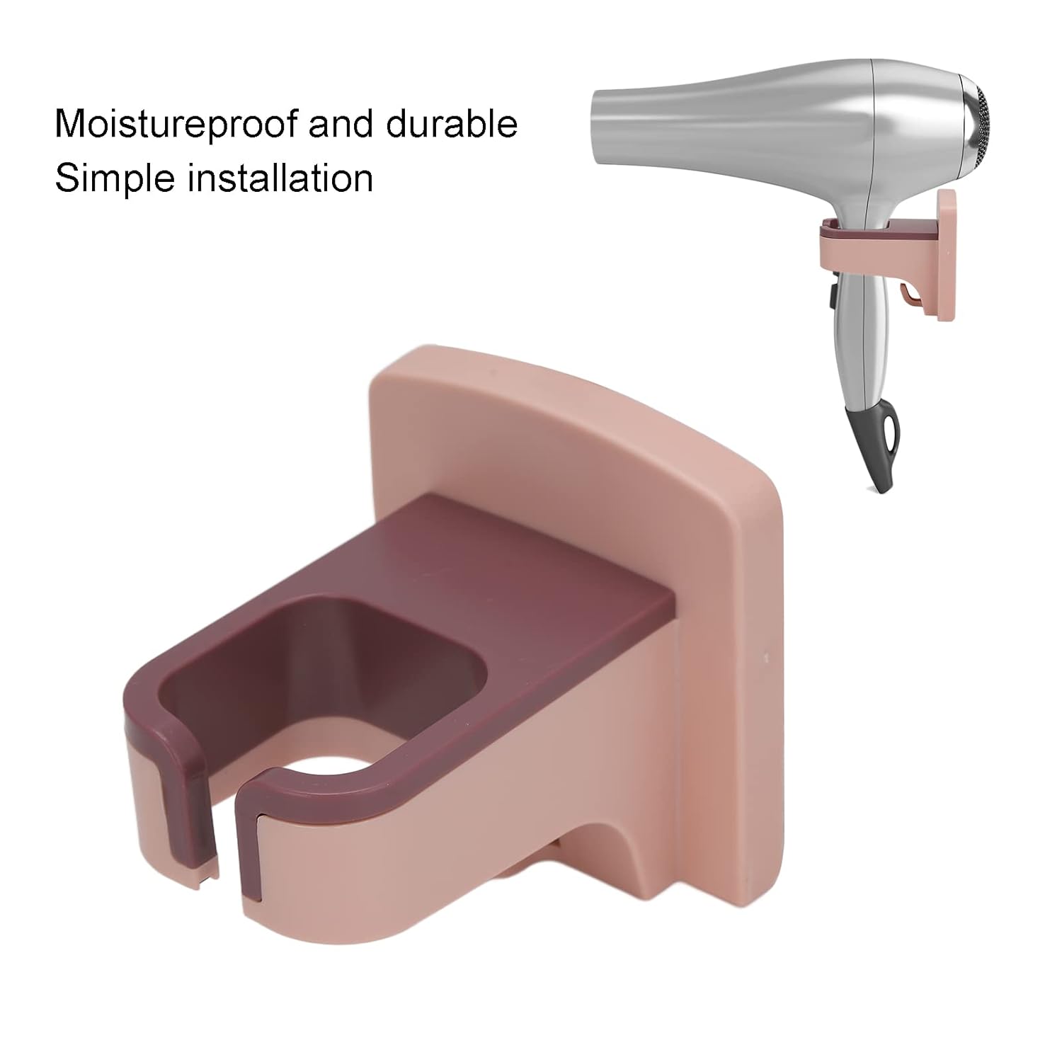 Pink Wall Mounted Hair Dryer Holder with Self Adhesive, Bathroom Organizer for Home and Salon - Image 8