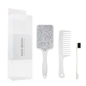 Hair Brush Set Anti Static Massage Vent Hair Brush Detangling Brush with Wide-toothed-comb Paddle Brush for Women Men Silver Diamond Colour…