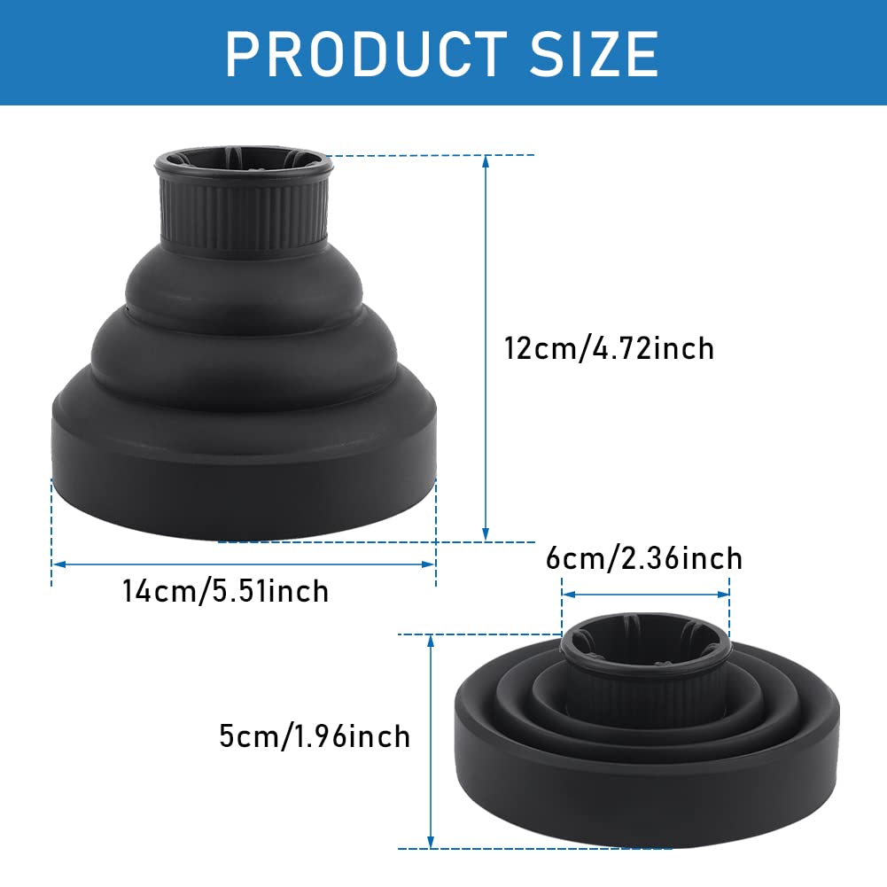 Black Foldable Portable Hair Dryer Diffuser Attachment for Travel, Fits 1.57-1.96 inch Nozzles - Image 3