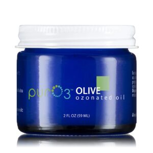 PurO3 Ozonated Olive Oil – Pure, Natural, Organic Skincare for Face & Body – Oxygenated Healing Lotion, Moisturizer & Beauty Cream in a Glass Jar – O3 Therapy Salve, 2 oz