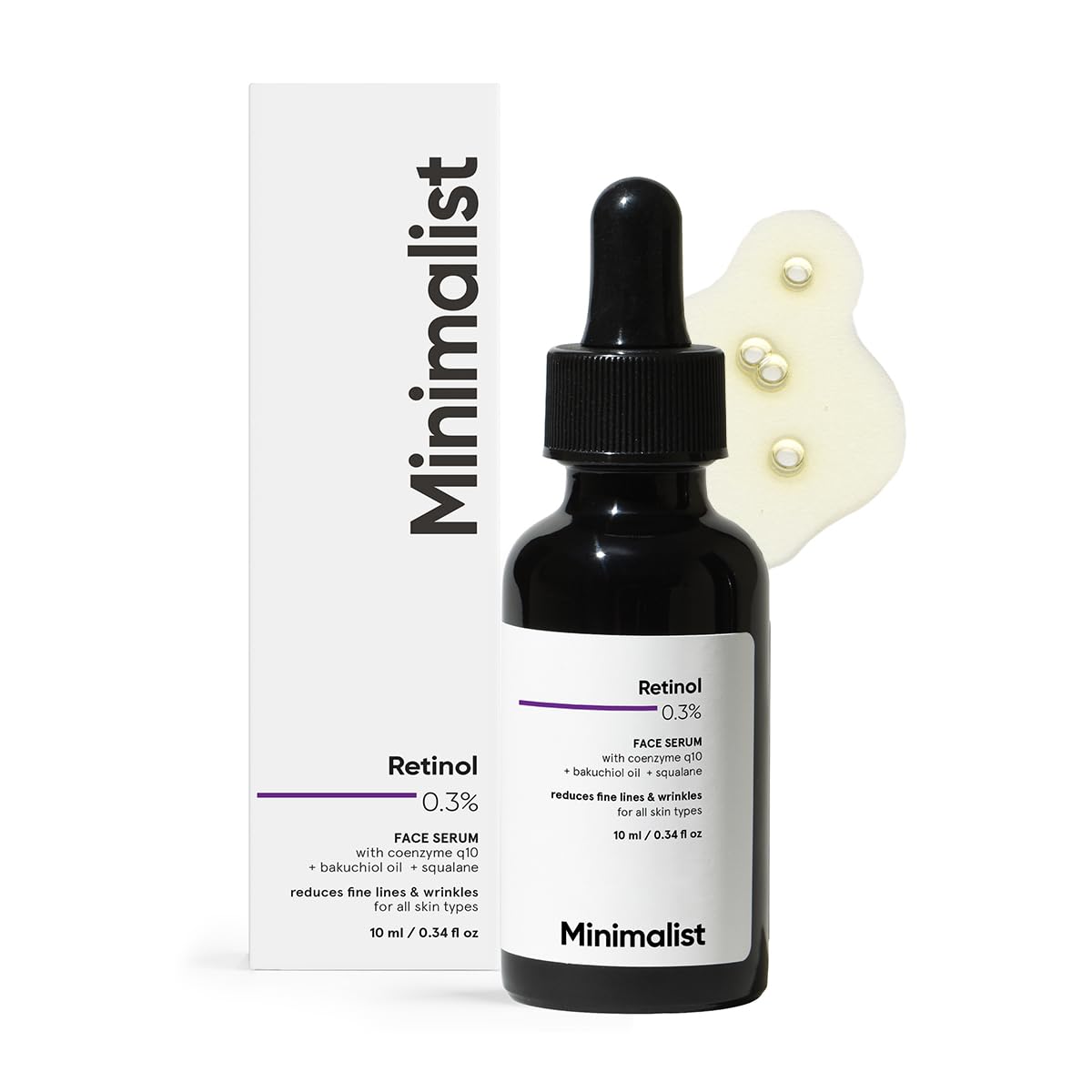 Minimalist 0.3% Retinol Serum with Bakuchiol Oil For Anti Aging | Night Face Serum With Squalane Base & Coenzyme Q10 To Reduce Fine Lines & Wrinkles | For Women & Men | 1 Fl Oz / 30 ml