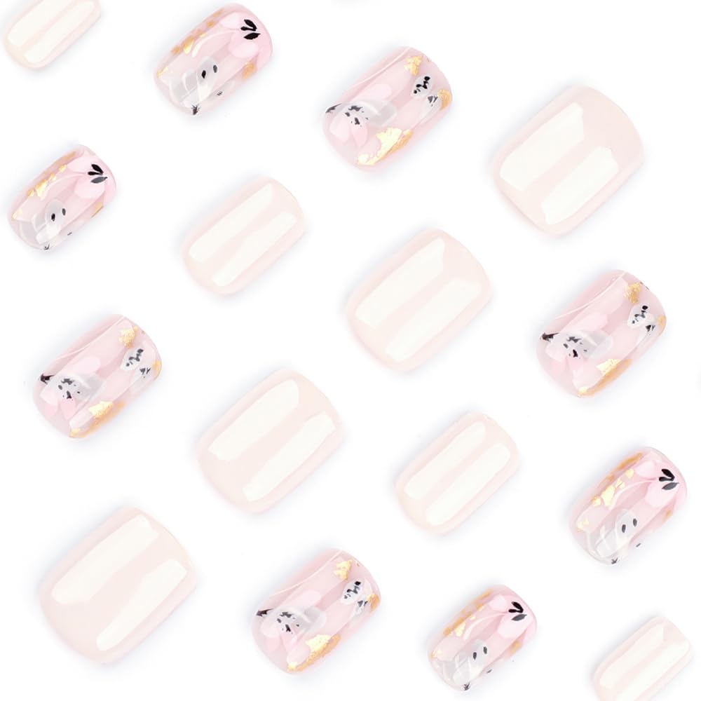 24 Piece Short Square Flower Glitter Acrylic Press On Nails Full Cover Kit for Women - Image 3