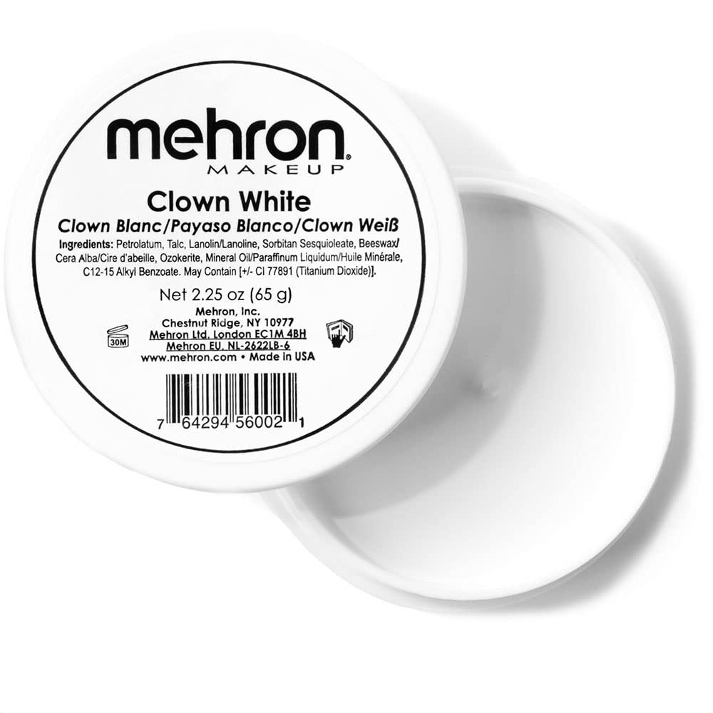 Mehron Makeup Clown White Professional Face Paint Cream Makeup | White Face Paint for Stage, Film, Cosplay, & Mime | Halloween Clown 2.25 oz (65g)