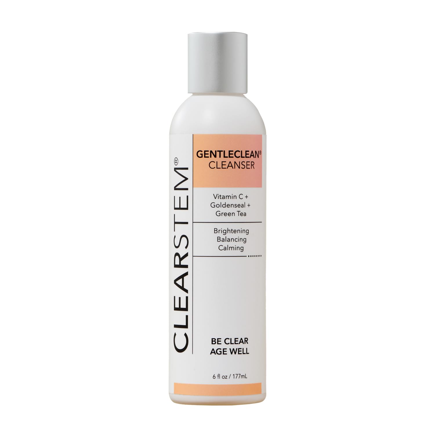 CLEARSTEM - GENTLECLEAN Vitamin C Infused Calming Wash - Facial Cleanser, Makeup Remover - Goldenseal + Green Tea - Facial Skin Care Products - Vegan, Gluten Free, Cruelty Free - 6 fl oz / 207ml