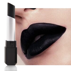 Black Cream Matte Lipstick Stick for Women - Smooth Crayon Lips & Face Paint Stick, Natural Pigmented Black Lip Color for Halloween Birthday Party Makeup, Lápiz labial mate en crema negra, 01