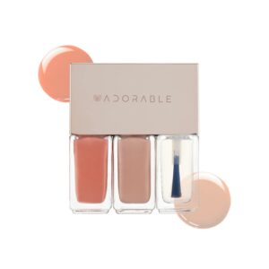 Water-base Vegan Nail Polish 3pcs in set (2 Colors + Clear Top Coat), Eco-friendly Halal-Certificated Non-toxic Breathable Peel Off Peach & Pale Peach color (No 13 Peach Rose, 0.51 fl oz)