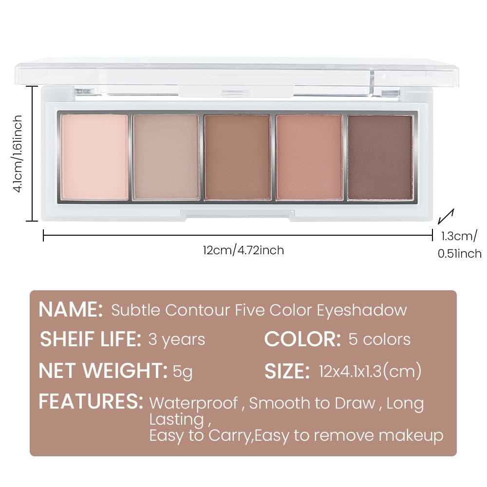 5-Color Matte Eyeshadow Palette for Brown Eyes Waterproof Natural Shades 0.35oz - Image 7