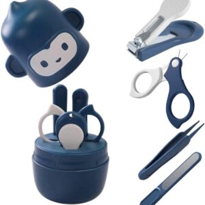 Socub Baby Nail Kit, Baby Nail Clipper, Scissor, Nail File, Tweezer, 4-in-1 Baby Grooming Kit Set for Newborn, Infant, Toddler, Blue