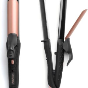 Dual Voltage Curling Iron, 2-in-1 Travel Curling Iron, 1 inch Dual Voltage Hair Straightener, European Travel for Women (Black)