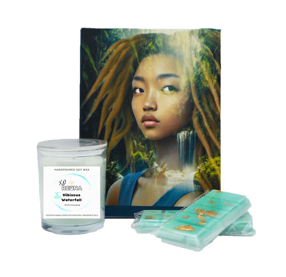 Hibiscus Waterfall Scented Candle, Wax Melts and Decorative Fabric Hardcover Journal Bundle