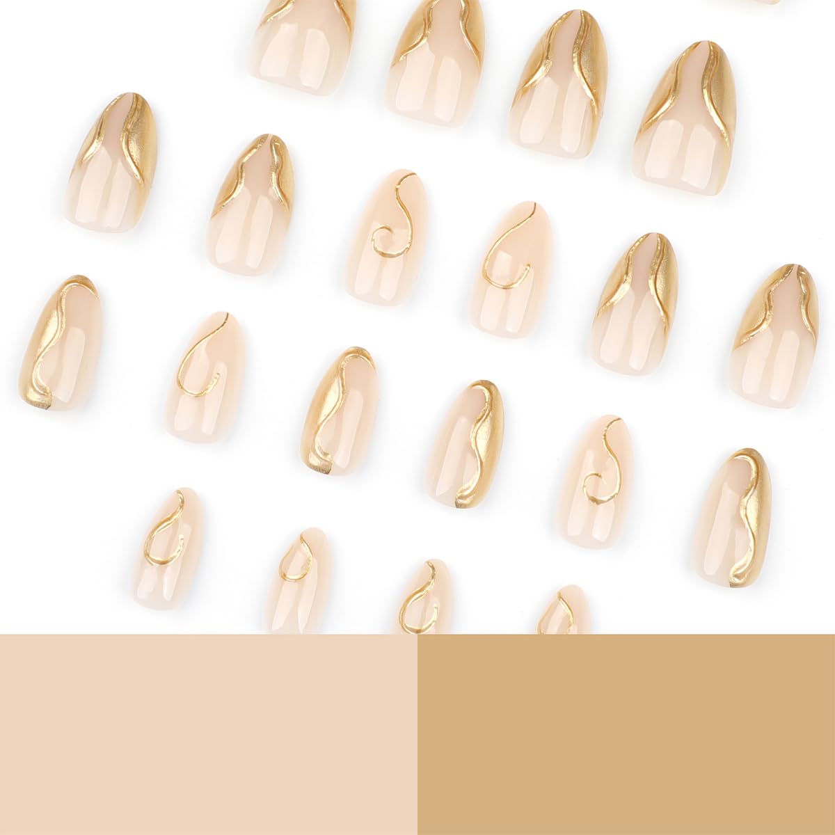 Almond Shaped Short Chrome Gold French Tip Press On Nails 24 Piece Set - Image 2