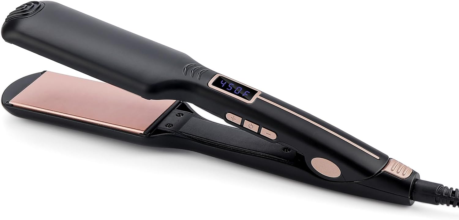 Hair Straightener, 2.16 Inch Flat Iron Hair Straightener and Curler 2 in 1, Tourmaline Ceramic Flat Iron with 12 Gears for Less Frizz, Silky & Smooth Hair