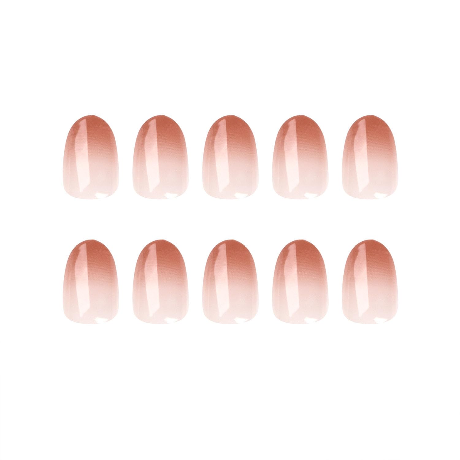 Short Oval Pink & White Ombre Glossy Acrylic Press On Nails Translucent 24 Count - Image 4