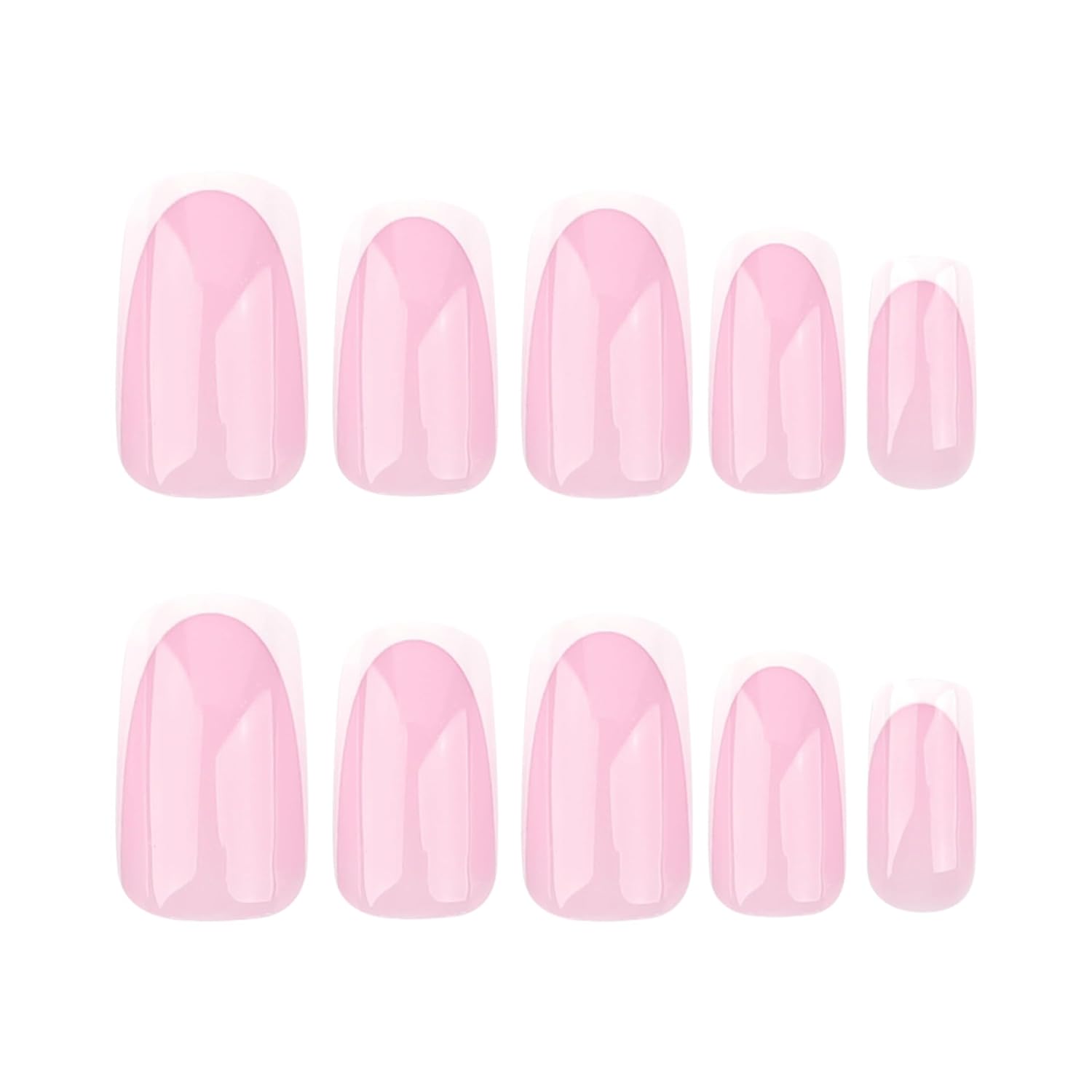 24 Piece Medium Square Pink Glossy French Tip Press on Nails Set for Women and Girls - Image 2