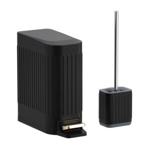 6L/1.6 Gallon Pedal Trash Can and Toilet Brush Set, Small Metal Pedal Can, Detachable Toilet Brush, Bathroom Set (Black)