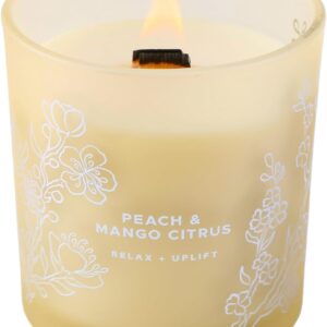 Peach Mango Citrus Scented Candle for Home - Large Wood Wick Soy Candle - Fresh Fruity Summer & Tropical Scented Candles 10.6 oz - Slow Clean Burn - Aromatherapy Stress Relief Gift for Women & Men