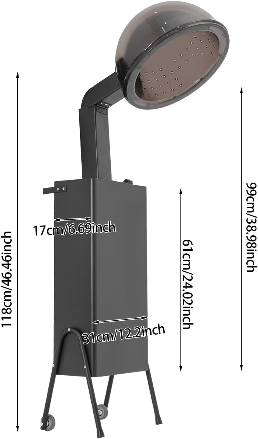 1200W Professional Hooded Hair Dryer with Wheels and 3 Temperature Settings - Image 5