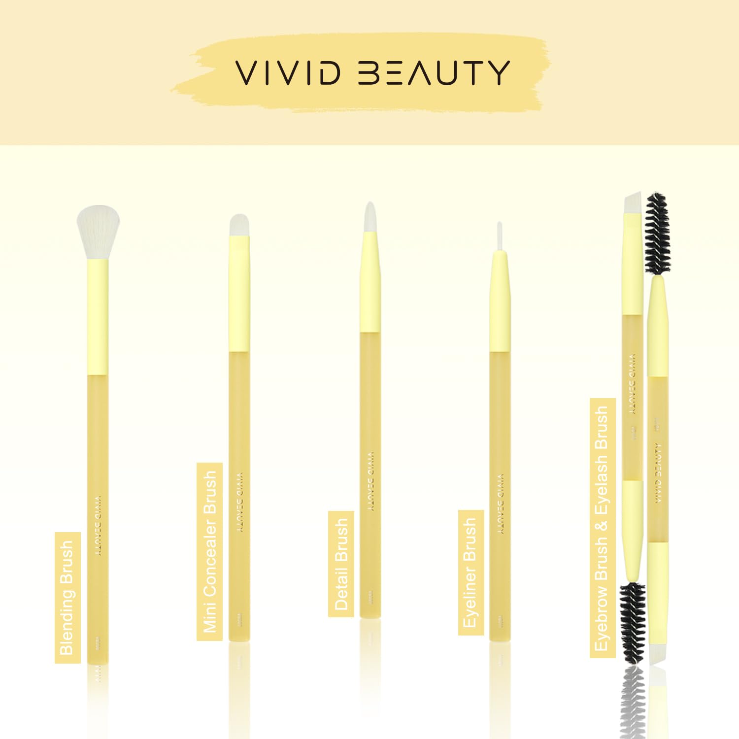 5pc Yellow Eye Makeup Brush Set Soft Fiber Rubber Handles - Image 5