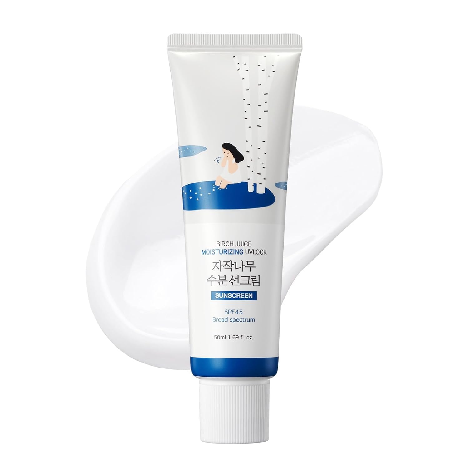 ROUND LAB Birch Juice Moisturizing UV LOCK SPF 45 | NBC No1 SPF, Glow Sunscreen for Daily Skincare, Non-toxic, UV Protection, Lightweight, Oil-Free, Organic, Reef-Safe Korean Sunscreen (1.69 Fl Oz)