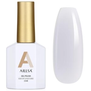 AILLSA Winter Gray Gel Nail Polish Rainy Day Jelly Gel Polish Neutral Sheer Translucent Nude Gel Polish Long Lasting Blue Gray Color Soak Off U V Gel for French Manicure Nail Art at Home 0.51 Oz