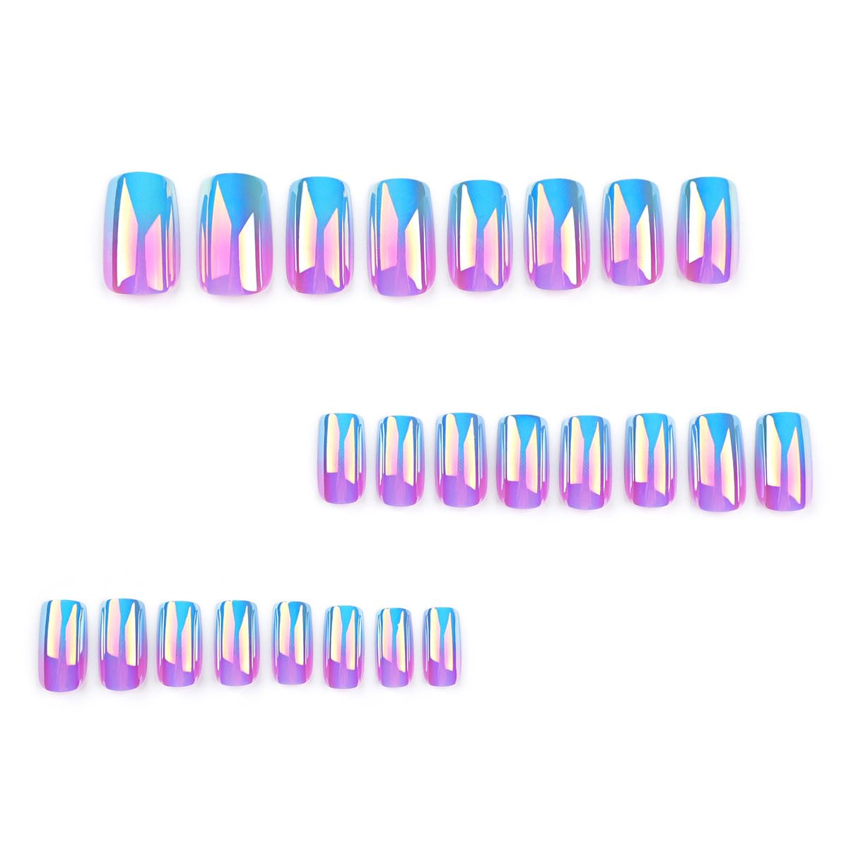 24 Piece Square Medium Chrome Press On Nails Blue Purple Design - Image 5