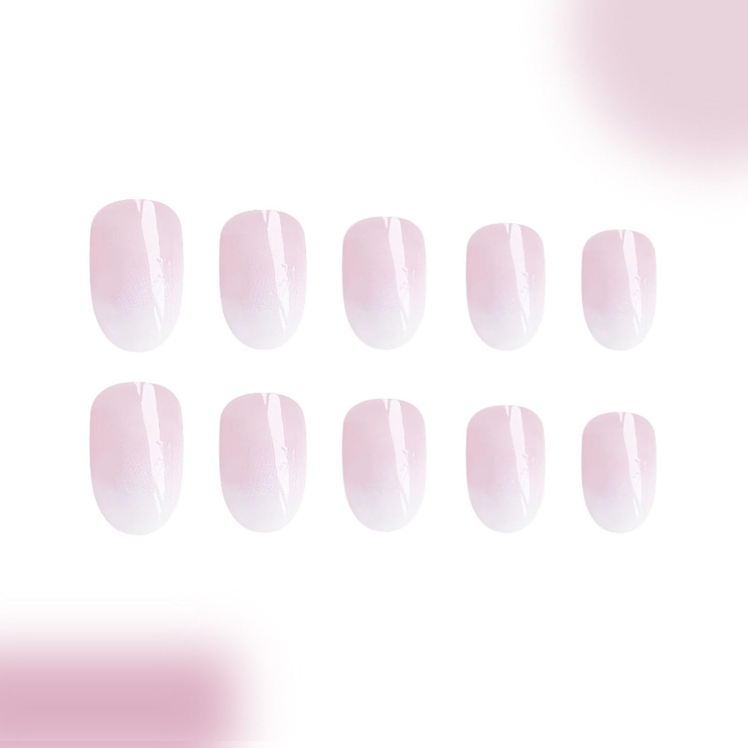 Glossy Pink White Ombre Short Oval Press On Nails Set 24 Pcs Women - Image 3