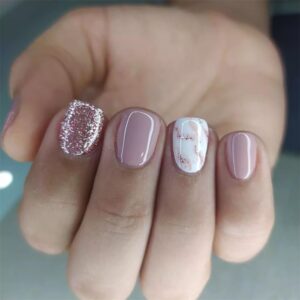 Press on Nails Short Square Glitter Fake Glue on Nails with Marble Design for Women Girls Full Cover Artificial Acrylic False Stick on Nail for Daily Wear Wedding 24Pcs