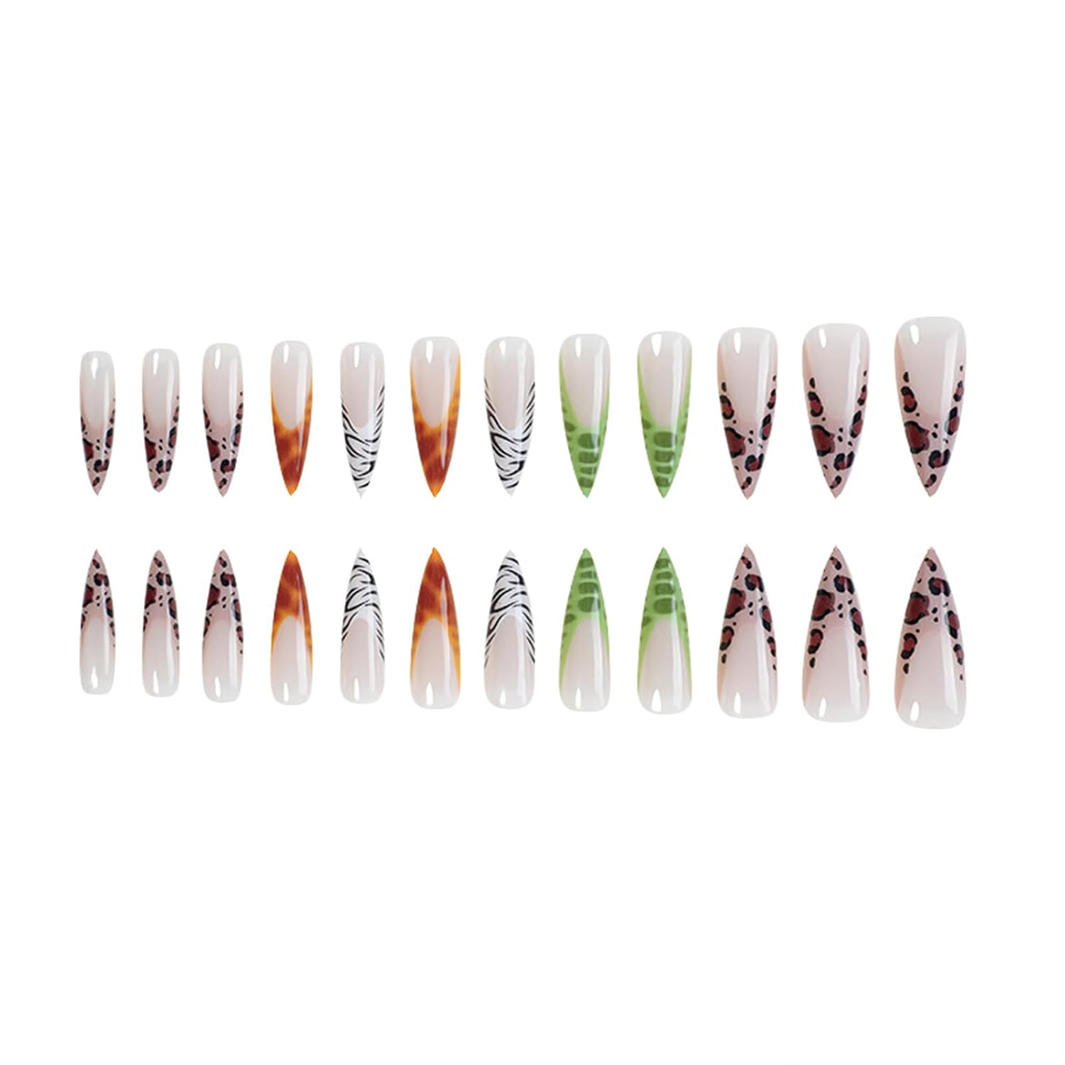 SINHOT 24pcs Long Glossy Leopard Print Ombre Almond Stiletto Press-On Nails - Image 3