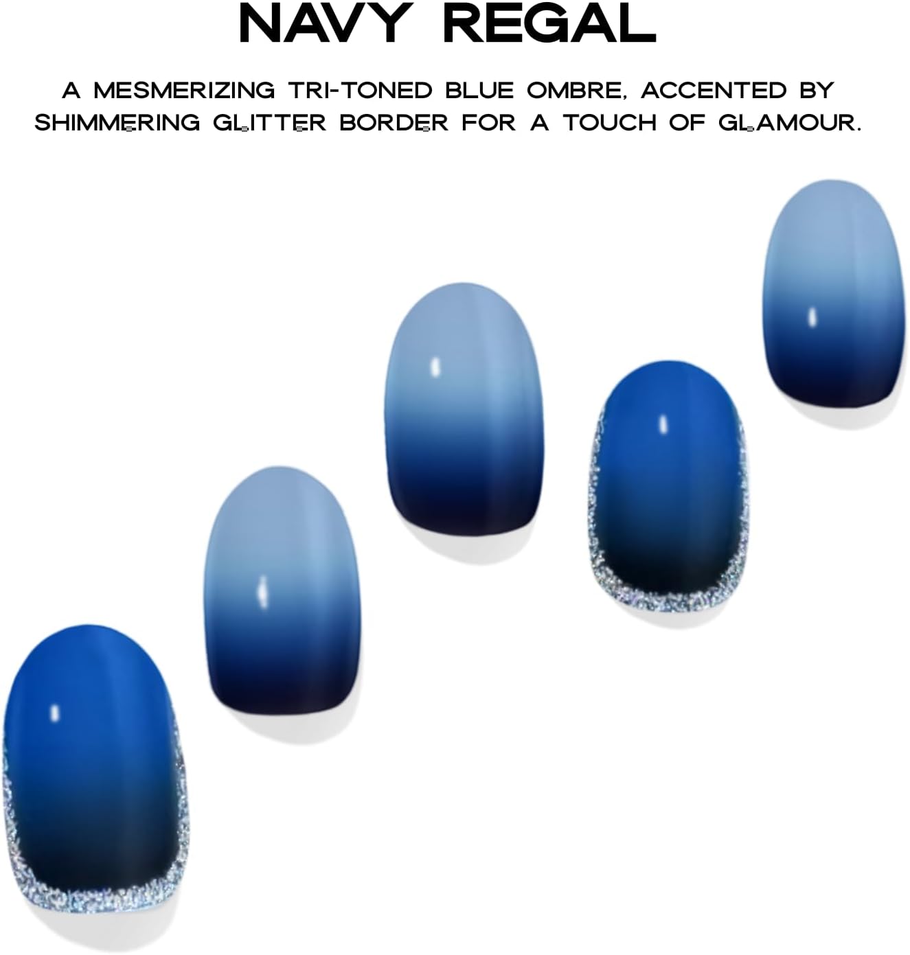 30 Navy Blue Ombre Semi-Cured Gel Nail Strips for Women - Image 2