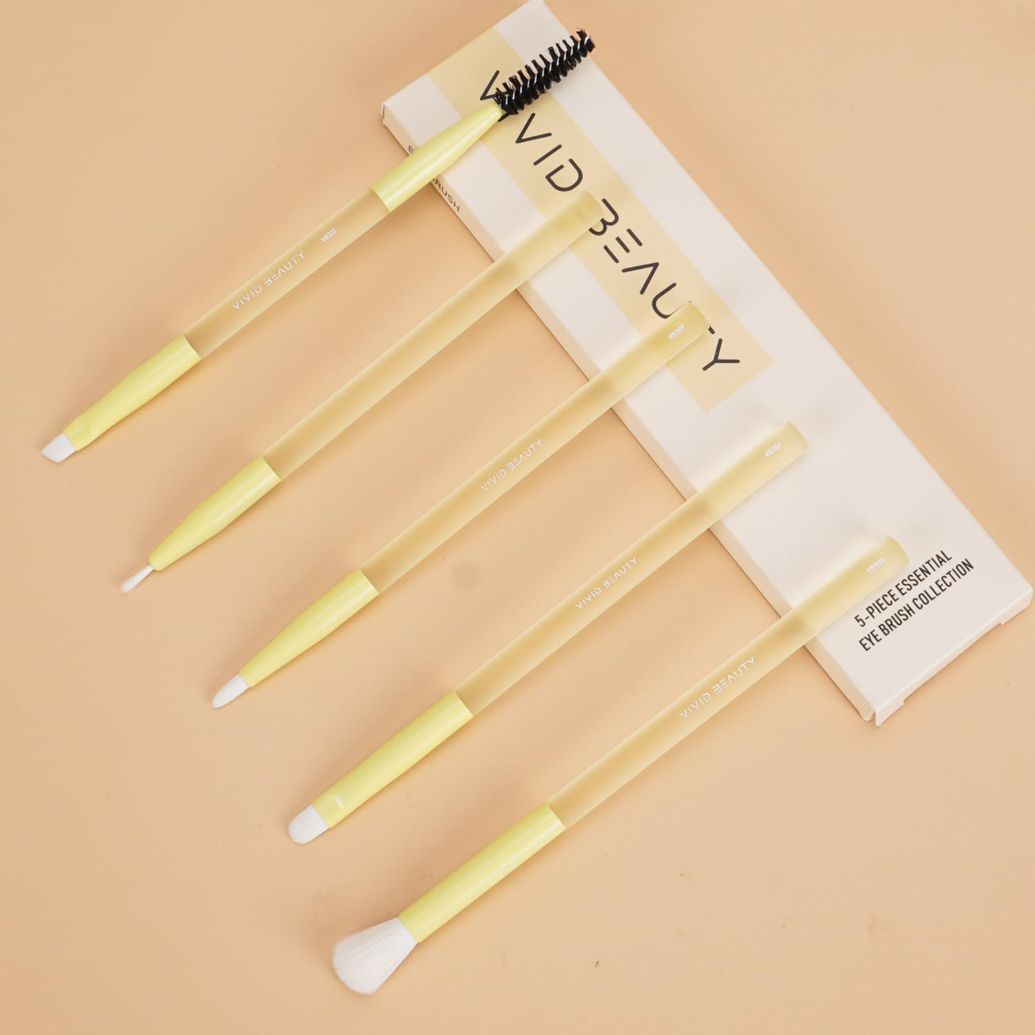 5pc Yellow Eye Makeup Brush Set Soft Fiber Rubber Handles - Image 6