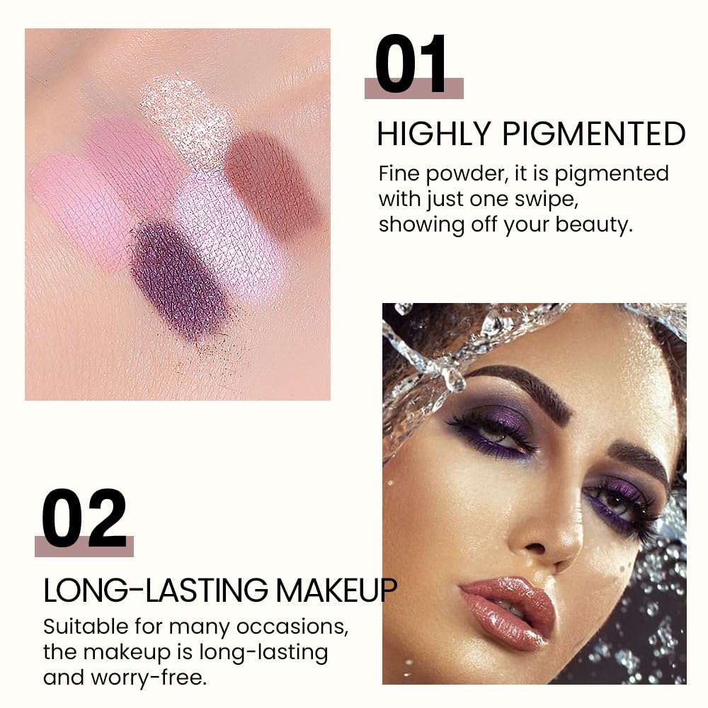 6-Color Pink Champagne Purple Matte Shimmer Eyeshadow Palette with Mirror, Versatile Creative Looks - Image 5