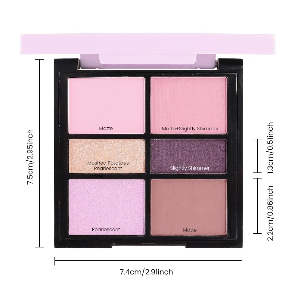6-Color Pink Champagne Purple Matte Shimmer Eyeshadow Palette with Mirror, Versatile Creative Looks - Image 6