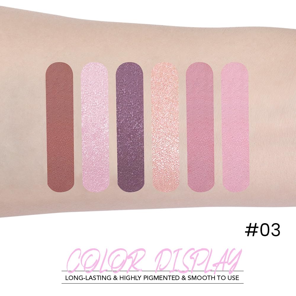 6-Color Pink Champagne Purple Matte Shimmer Eyeshadow Palette with Mirror, Versatile Creative Looks - Image 4