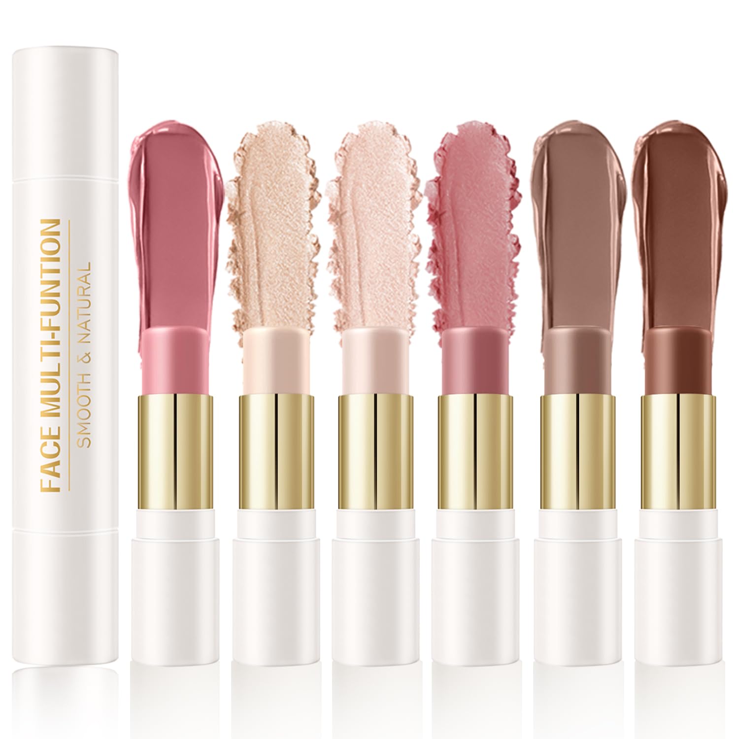 6 Colors Cream Contour Sticks Set, Shades with Highlighter, Bronzer and Blush, Double Ended Contour Sticks for Cheeks,Long Lasting, Waterproof and Matte Finish Makeup Kit (SET B)