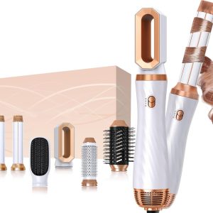 6 in 1 Blow Dryer Brush, Detachable Hair Dryer Brush Air Curler Air Styler Wrap, Curly Twist Hot Curling Iron, Blow Dryer Hot Brush Styler Negative Ion Brush, Travel Hair Styling Tool