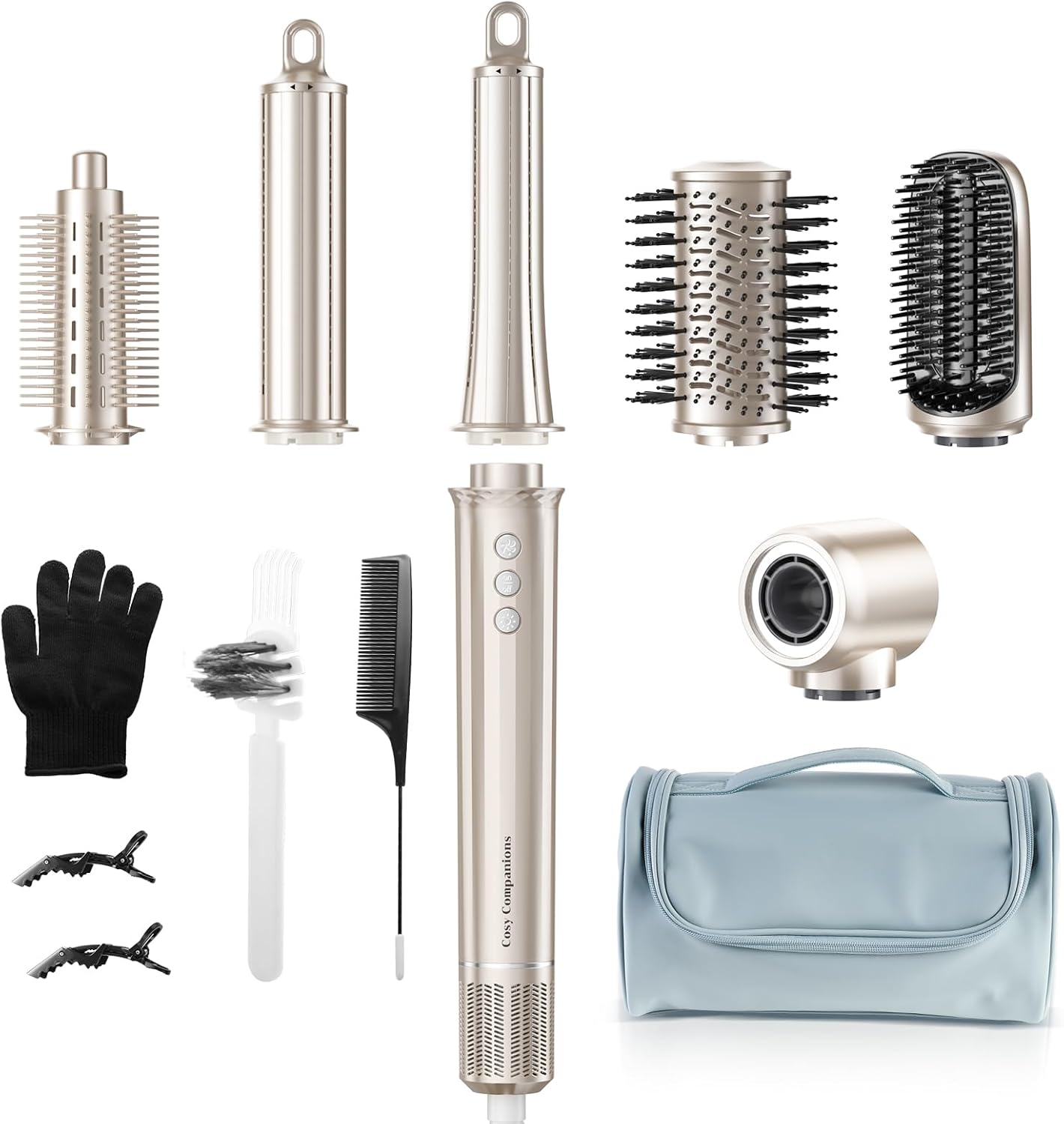 6-in-1 Hair Dryer Brush, Hair Styler with Auto-Wrap Curlers, 150,000 RPM High-Speed Negative Ionic Hair Dryer Fast Drying, Blow Dryer Brush for Curling/Volumizing/Straightening with Travel Bag, Gold