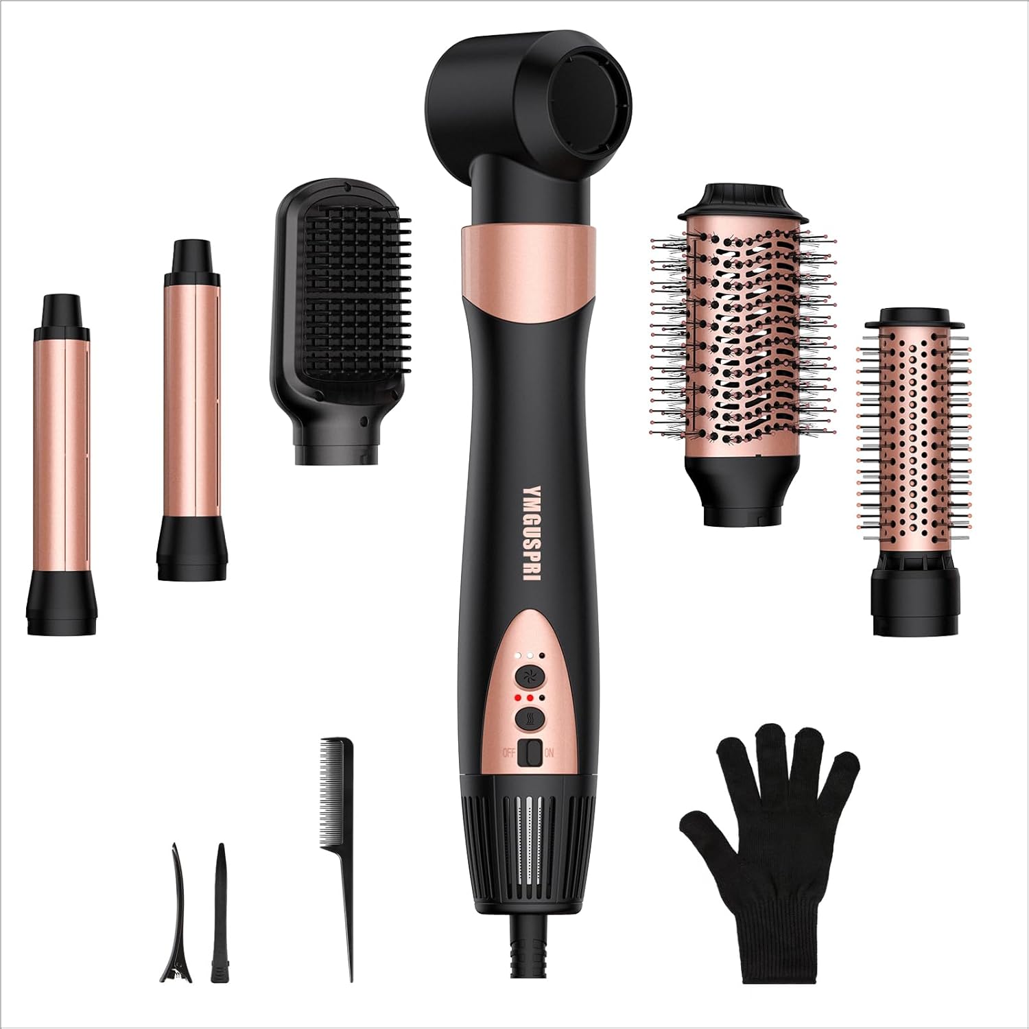6 in 1 High-Speed Air Wrap Hair Styler,110,000 RPM Professional Hair Dryer Brush Set Fast Drying,No Heat Damage Multi-Styler,Blow Dryer Brush for Curling Straightening Volumizing Styling (Rose Gold)