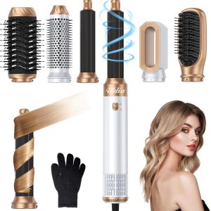 6 in 1 Blow Dryer Brush & Air Styler – Ionic Hair Dryer Brush for Straight/Curly/Thick Hair, Auto Curler, Magic Styler for Fast Drying, Frizz-Free, Salon & Travel Use (ALCI Plug) (White)