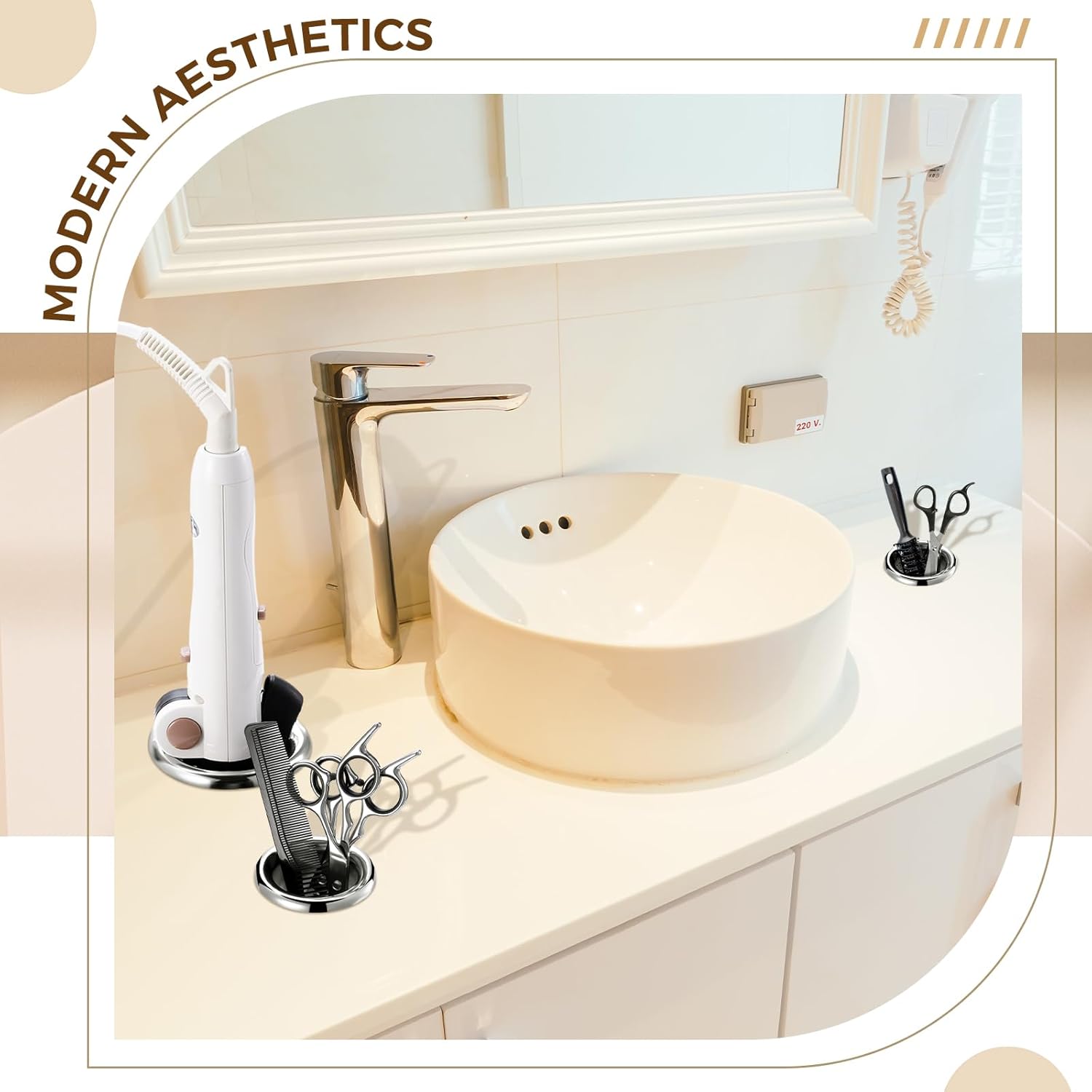 6 Piece Stainless Steel Hair Dryer Holder Set, 3 Assorted Sizes for Salon Station Organizer - Image 7