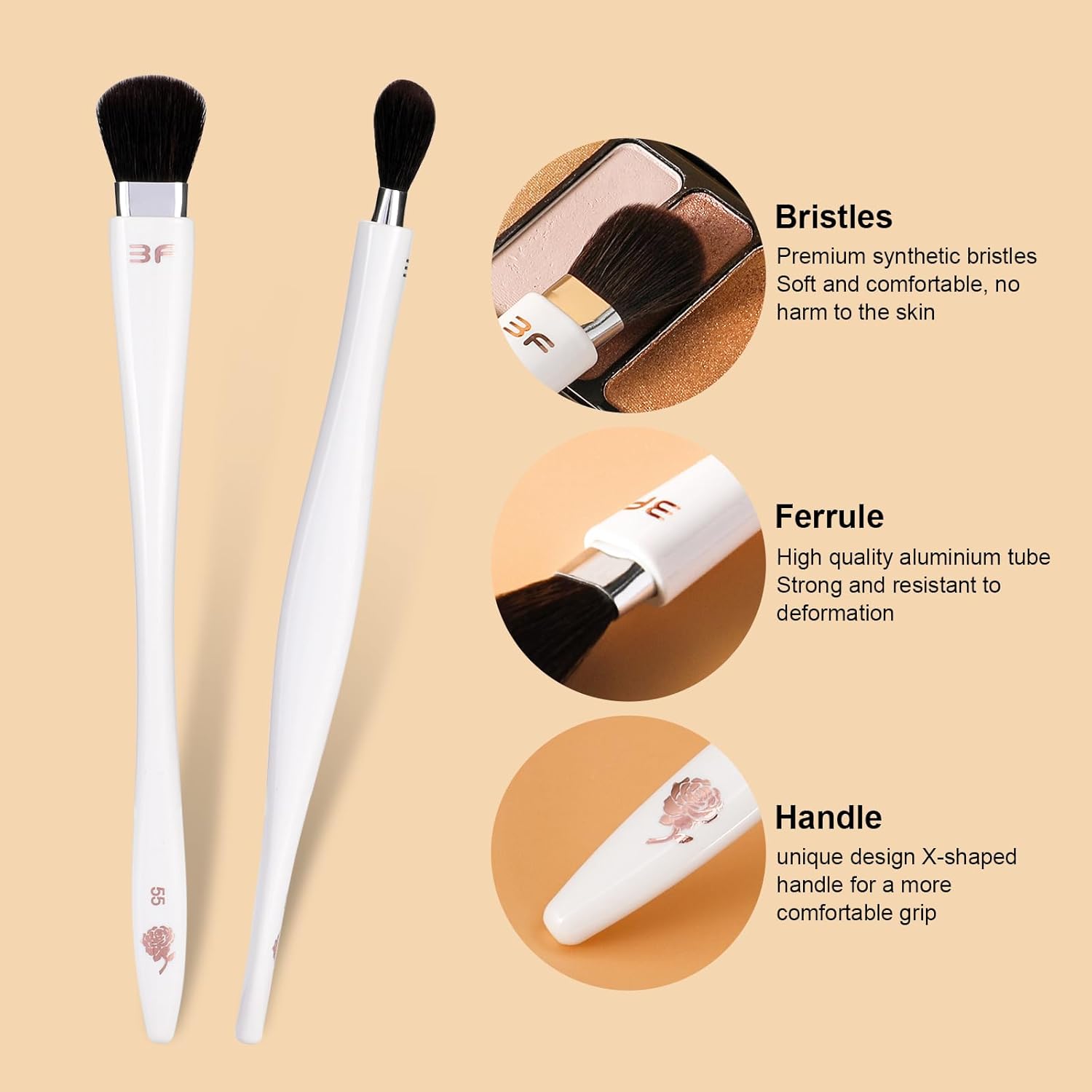 6-Piece Eye Shadow Brush Set for Cream Powder Application Professional Blending White - Image 4