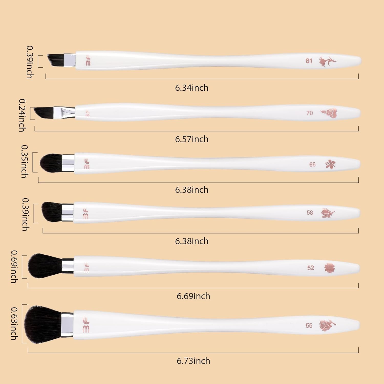 6-Piece Eye Shadow Brush Set for Cream Powder Application Professional Blending White - Image 2