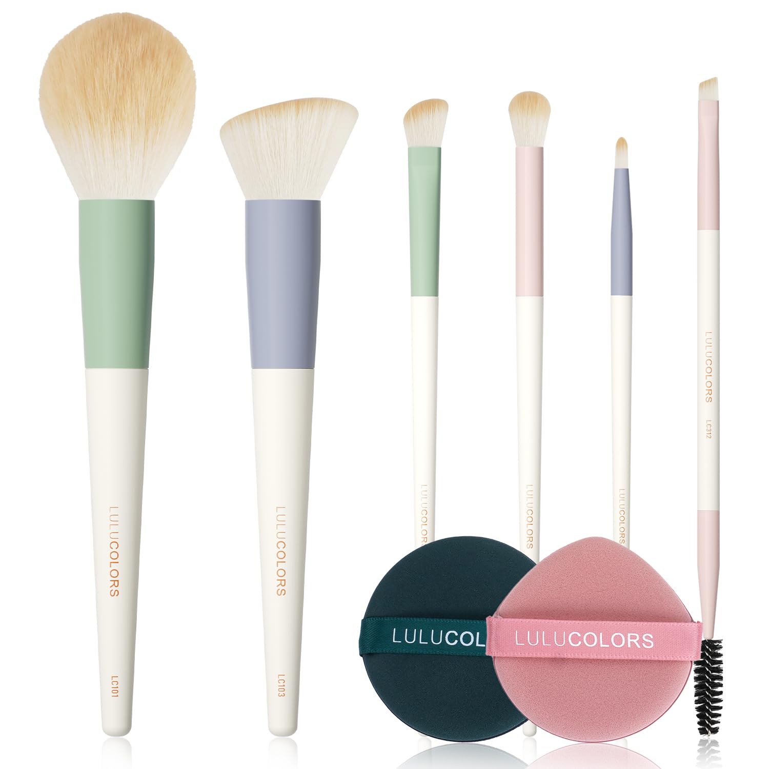 6-Piece Makeup Brush Set with 2 Makeup Sponges – Soft, Dense Synthetic Bristles – Includes Tapered Powder, Blending, Angled Brushes & Eyelash/Eyebrow Brush – Makeup Tools for Daily Use
