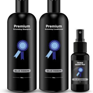 605Products Dog Shampoo Conditioner and Grooming Spray Set - Dog Bath Supplies for Allergies and Itchy Skin Relief, Deodorant and Perfume- Blue Ribbon