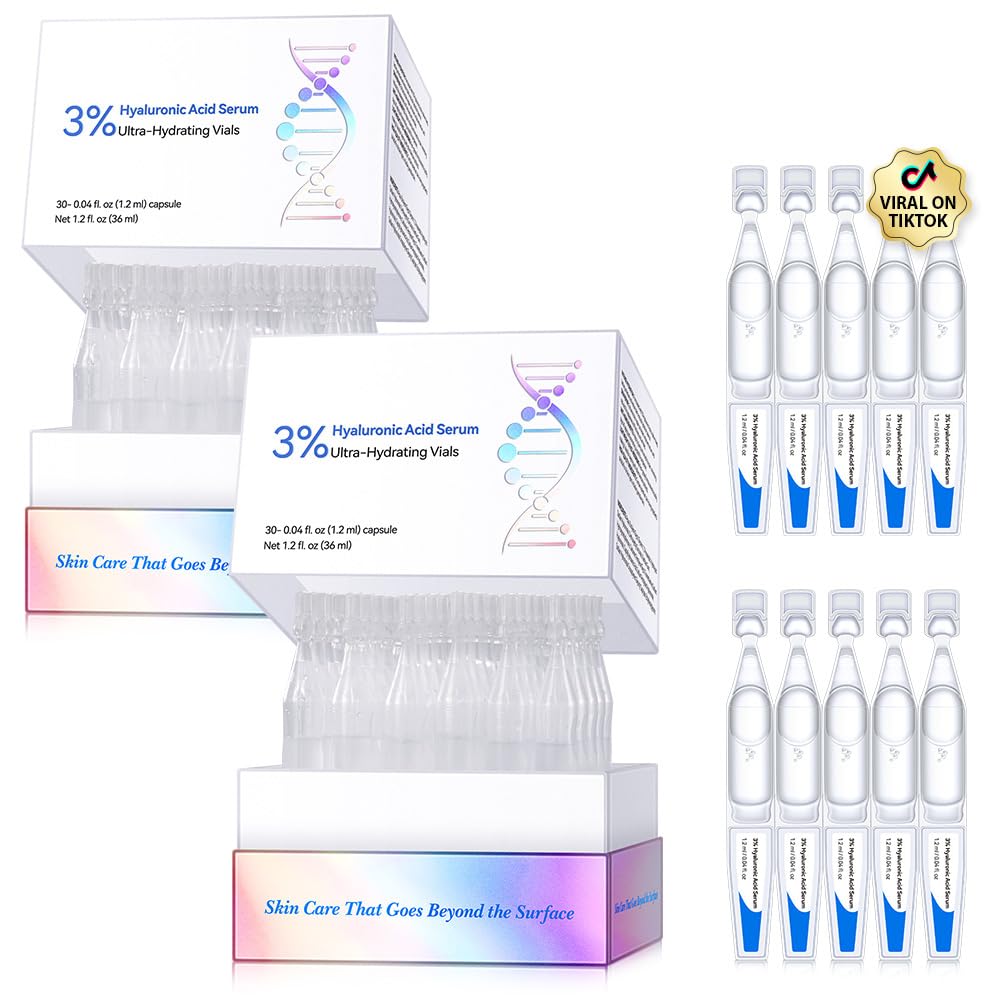 60PCS Ultra Hydrating Hyaluronic Acid Serum Tubes,3% Percent Hyaluronic Acid Moisturizer for Face & acne & scars,Single Use,Intensive Moisturizing, Skin Tightening, Emergency Repair, Anti-Aging
