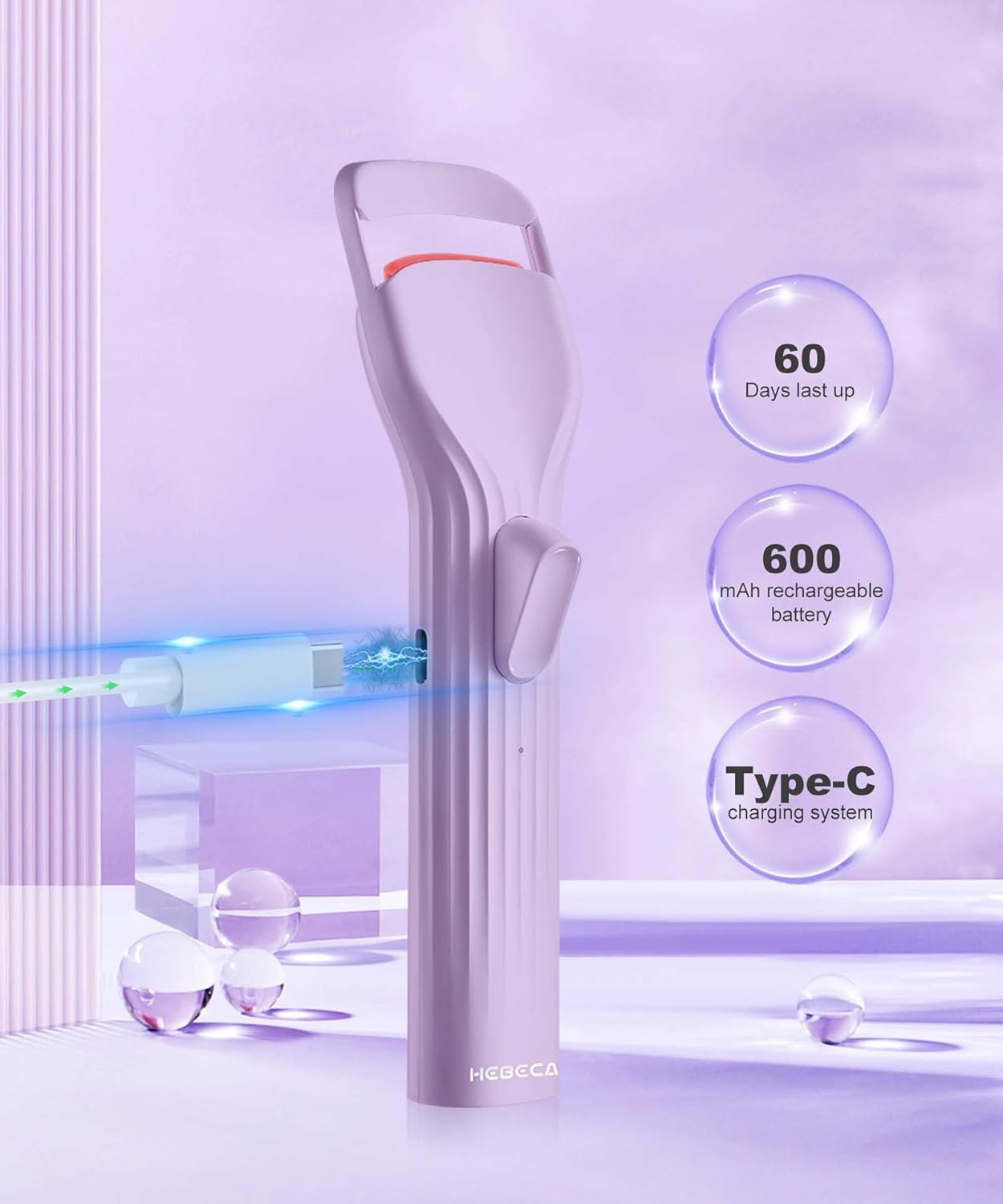 Rechargeable Heated Eyelash Curler Violet 24-Hour Lift Silicone Pad 600mAh Battery - Image 7