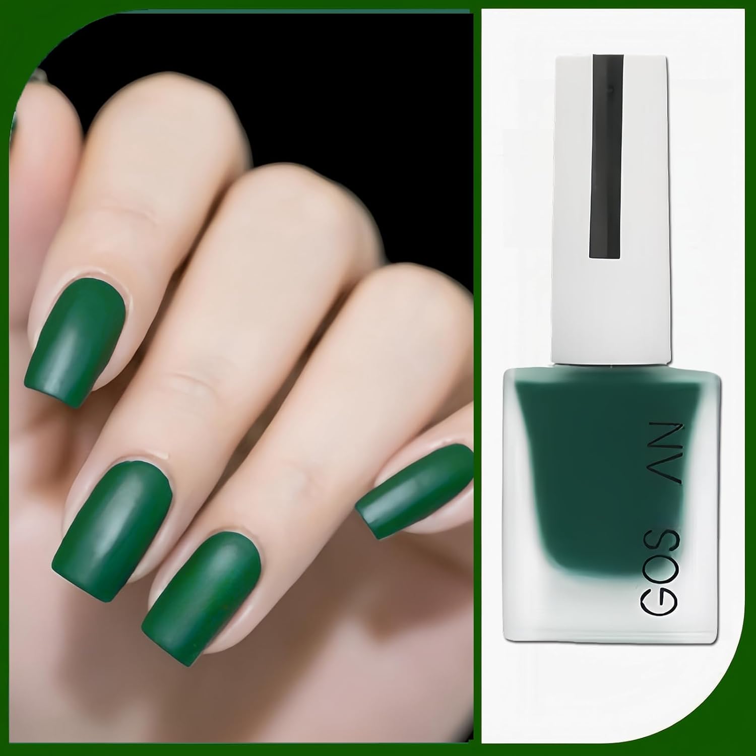 Dark Matte Green Velvet Cruelty-Free Nail Polish, Quick Dry Frosted Gel Finish, 15ml - Image 3