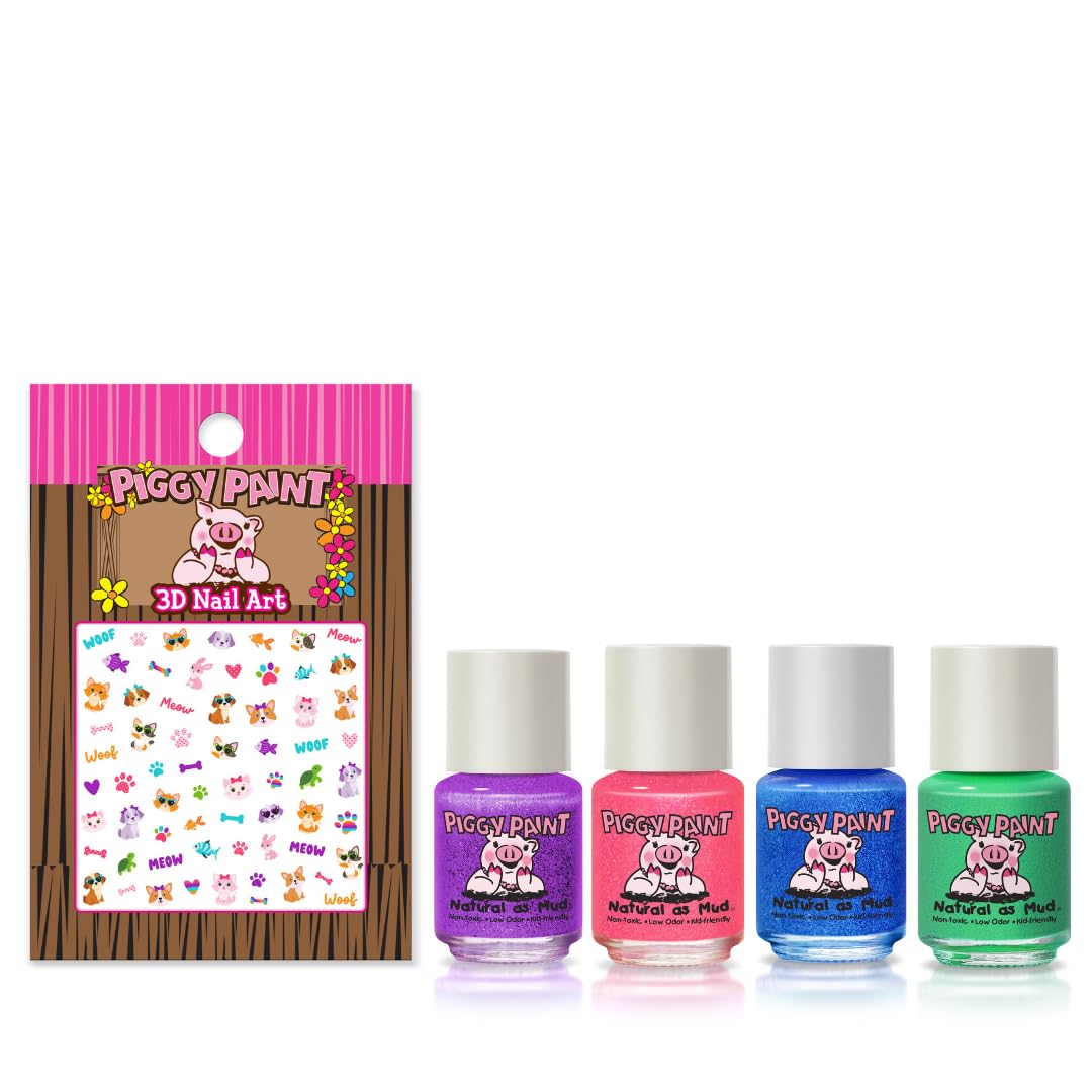 Piggy Paint Non-Toxic Girls Nail Polish Set 4 Colors with Nail Art Vegan Safe - Image 2