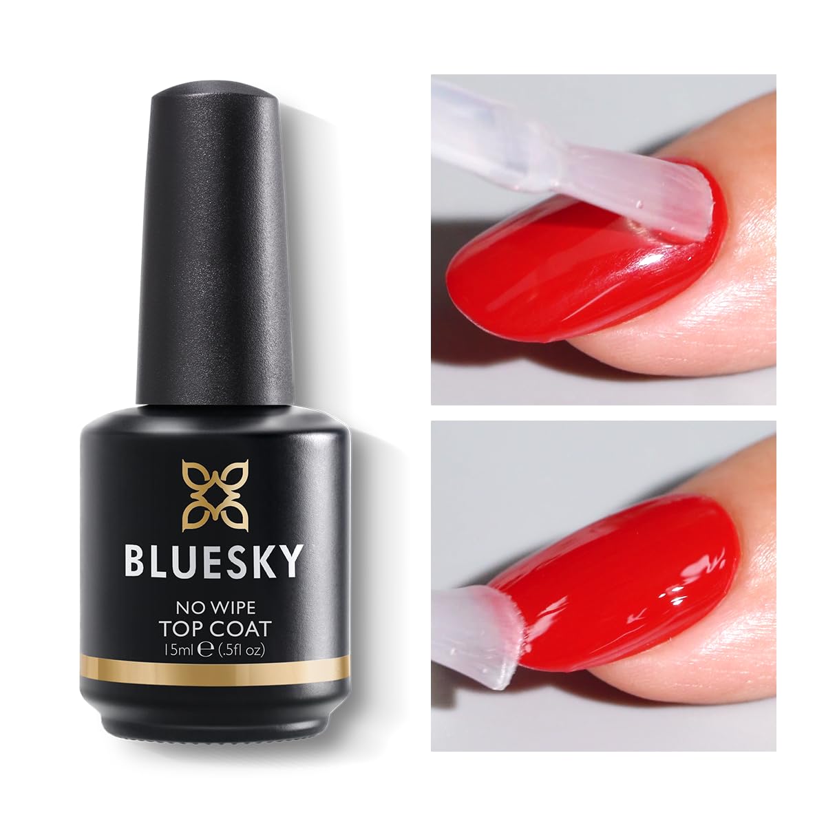 BLUESKY Gel Polish - No Wipe Top Coat Gel Nail Polish Glossy Shine Finish Soak Off Nail Polish Clear Lamp Need Salon Quality Nail Art Home DIY Professional Manicure Gift for Women 15ML
