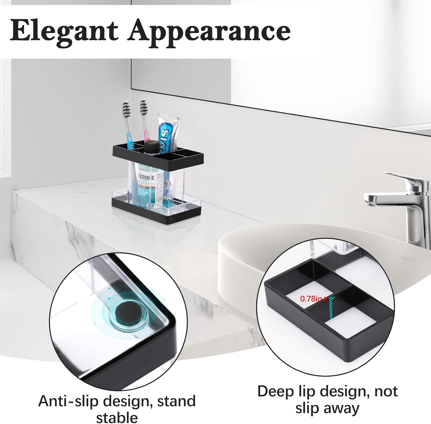 Toothbrush Holder Set for Bathroom Countertop Organizer with 5 Slots for Family Kids Black - Image 7