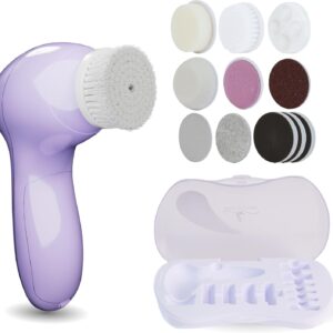 Bella Ciao 15-PC Full Body Skin Care Set |Facial Skin Care Products w/Makeup Sponge, Facial Cleansing Brush & Body Scrubs for Women Exfoliation |Facial Cleanser - Face, Feet, Hands - Case (Purple)